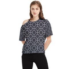 Geometric Pattern Design White One Shoulder Cut Out T-shirt