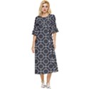 Geometric Pattern Design White Double Cuff Midi Dress View1