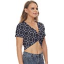 Geometric Pattern Design White Twist Front Crop Top View3