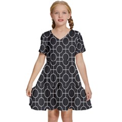 Geometric Pattern Design White Kids  Short Sleeve Tiered Mini Dress