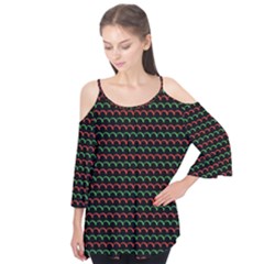 Geometric Pattern Design Line Flutter Sleeve T-shirt 