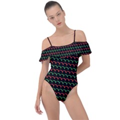 Geometric Pattern Design Line Frill Detail One Piece Swimsuit