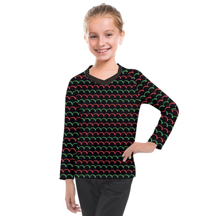 Geometric Pattern Design Line Kids  Long Mesh T-Shirt