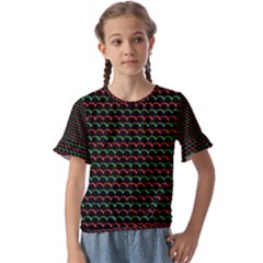 Geometric Pattern Design Line Kids  Cuff Sleeve Scrunch Bottom T-shirt