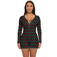 Geometric Pattern Design Line Long Sleeve Boyleg Swimsuit