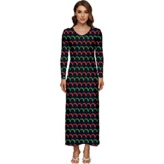 Geometric Pattern Design Line Long Sleeve Longline Maxi Dress