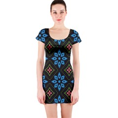 Flowers Pattern Floral Seamless Short Sleeve Bodycon Dress