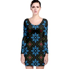 Flowers Pattern Floral Seamless Long Sleeve Velvet Bodycon Dress