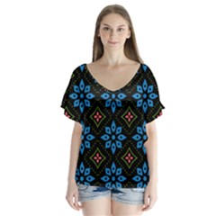 Flowers Pattern Floral Seamless V-neck Flutter Sleeve Top