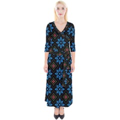 Flowers Pattern Floral Seamless Quarter Sleeve Wrap Maxi Dress