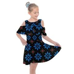 Flowers Pattern Floral Seamless Kids  Shoulder Cutout Chiffon Dress