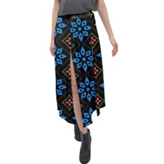 Flowers Pattern Floral Seamless Velour Split Maxi Skirt