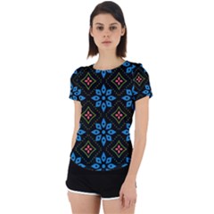 Flowers Pattern Floral Seamless Back Cut Out Sport T-shirt