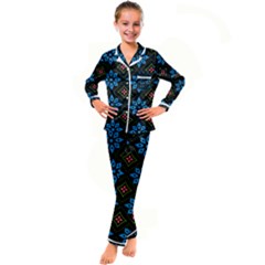 Flowers Pattern Floral Seamless Kids  Satin Long Sleeve Pajamas Set