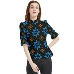 Flowers Pattern Floral Seamless Frill Neck Blouse