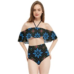 Flowers Pattern Floral Seamless Halter Flowy Bikini Set 