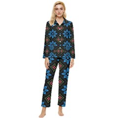 Flowers Pattern Floral Seamless Womens  Long Sleeve Velvet Pocket Pajamas Set