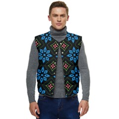 Flowers Pattern Floral Seamless Men s Button Up Puffer Vest	