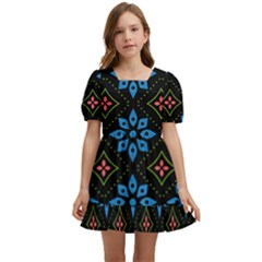 Flowers Pattern Floral Seamless Kids  Short Sleeve Dolly Dress