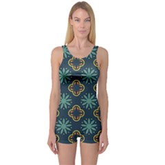 Flowers Pattern Design Abstract One Piece Boyleg Swimsuit