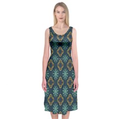 Flowers Pattern Design Abstract Midi Sleeveless Dress