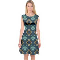 Flowers Pattern Design Abstract Capsleeve Midi Dress