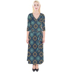 Flowers Pattern Design Abstract Quarter Sleeve Wrap Maxi Dress