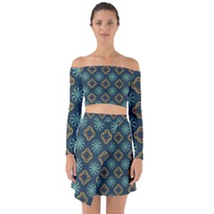 Flowers Pattern Design Abstract Off Shoulder Top With Skirt Set