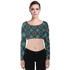 Flowers Pattern Design Abstract Velvet Long Sleeve Crop Top