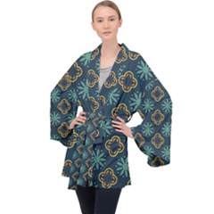 Flowers Pattern Design Abstract Long Sleeve Velvet Kimono  by Maspions