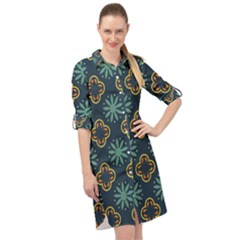 Flowers Pattern Design Abstract Long Sleeve Mini Shirt Dress