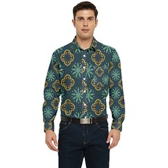 Flowers Pattern Design Abstract Men s Long Sleeve Pocket Shirt 