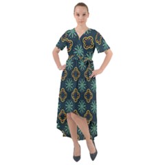 Flowers Pattern Design Abstract Front Wrap High Low Dress by Maspions