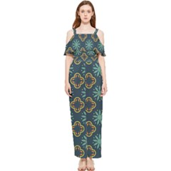 Flowers Pattern Design Abstract Draped Sleeveless Chiffon Jumpsuit