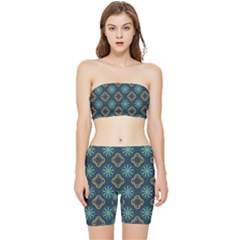 Flowers Pattern Design Abstract Stretch Shorts And Tube Top Set