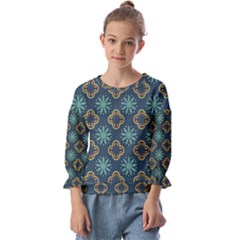 Flowers Pattern Design Abstract Kids  Cuff Sleeve Top