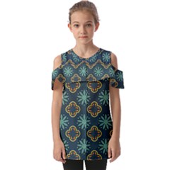 Flowers Pattern Design Abstract Fold Over Open Sleeve Top