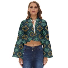 Flowers Pattern Design Abstract Boho Long Bell Sleeve Top