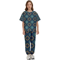 Flowers Pattern Design Abstract Kids  T-shirt And Pants Sports Set