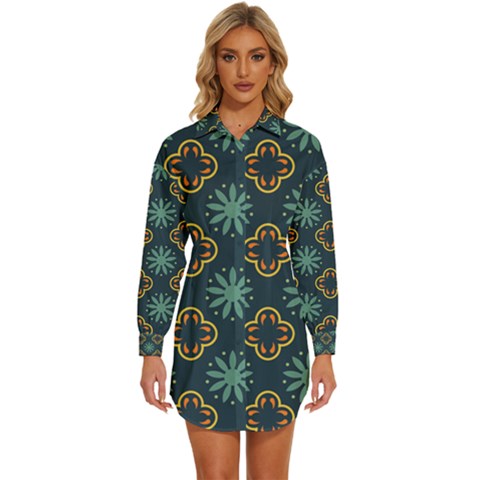 Flowers Pattern Design Abstract Womens Long Sleeve Shirt Dress by Maspions