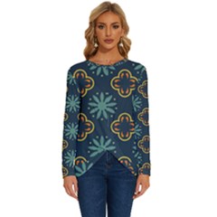 Flowers Pattern Design Abstract Long Sleeve Crew Neck Pullover Top