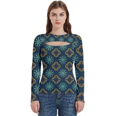 Flowers Pattern Design Abstract Women s Cut Out Long Sleeve T-shirt by Maspions