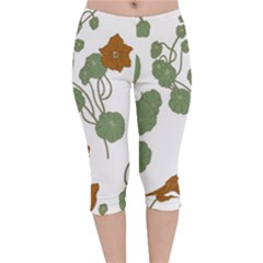 Nasturtium Flowers Plant Leaves Velvet Capri Leggings 