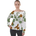 Nasturtium Flowers Plant Leaves Off Shoulder Long Sleeve Velour Top View1