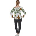 Nasturtium Flowers Plant Leaves Off Shoulder Long Sleeve Velour Top View2