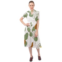 Nasturtium Flowers Plant Leaves Keyhole Neckline Chiffon Dress