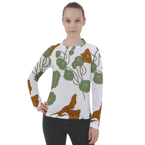 Nasturtium Flowers Plant Leaves Women s Pique Long Sleeve T-shirt by Maspions