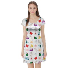 Snails Butterflies Pattern Seamless Short Sleeve Skater Dress