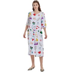 Snails Butterflies Pattern Seamless Women s Cotton 3/4 Sleeve Nightgown by Maspions