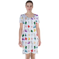 Snails Butterflies Pattern Seamless Short Sleeve Nightdress